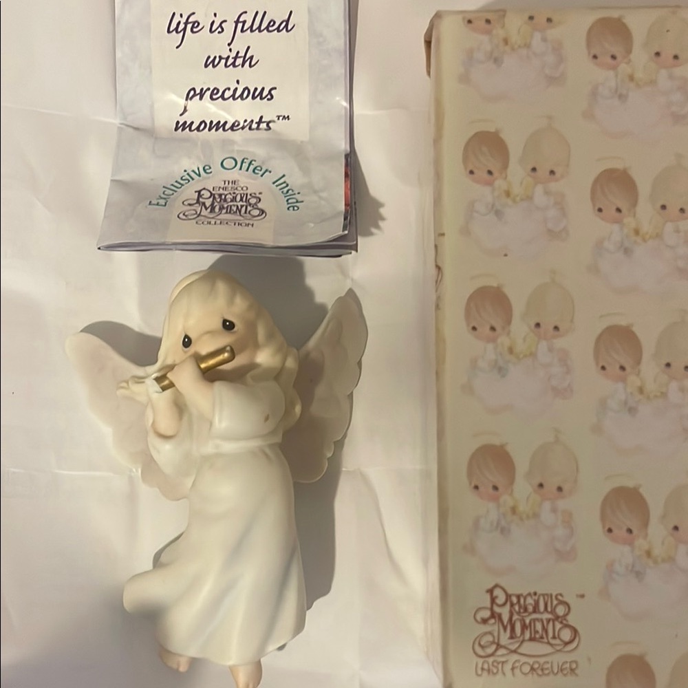 Precious Moments White and Gold Angel with Trumpet